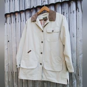 Vintage LL Beans brown corduroy tan trench plaid lined button down coat womens M
